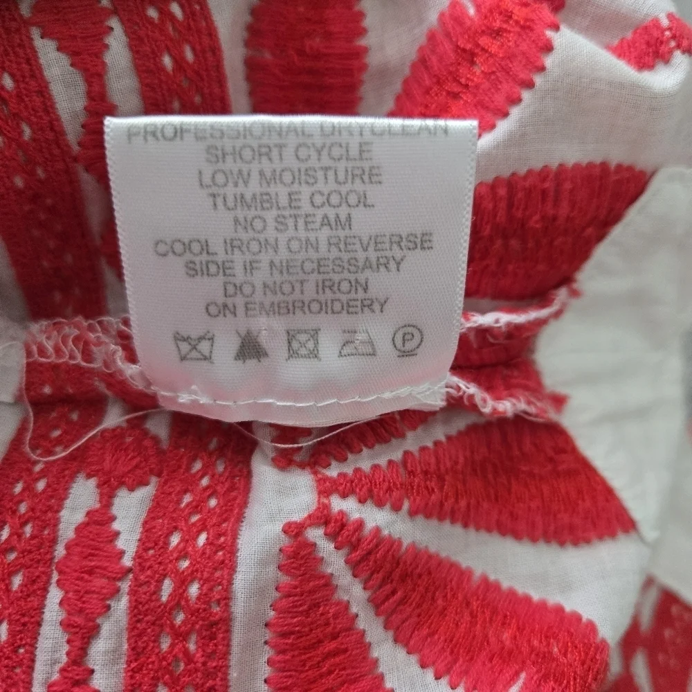 Tory Burch Embroidered Dress In White And Red Size 8